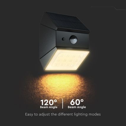 LED Wall-Mounted Solar Light with Sensor LED/2,5W/3,7V 3000/4000/6000K IP65 1200 mAh Black