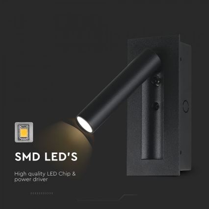 LED Wall-Mounted Spot Light LED/2W/230V 3000K, Black