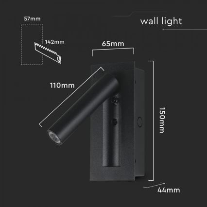 LED Wall-Mounted Spot Light LED/2W/230V 3000K, Black