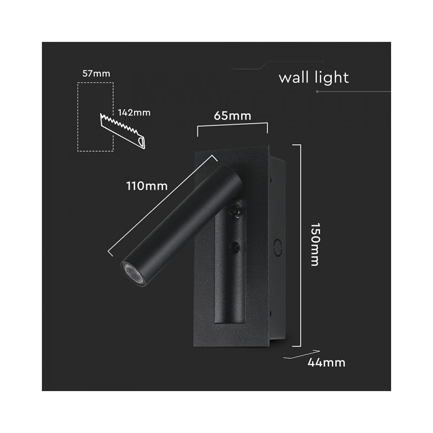 LED Wall-Mounted Spot Light LED/2W/230V 3000K, Black
