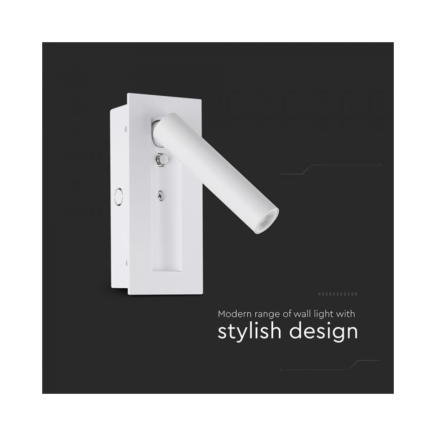 LED Wall-Mounted Spotlight, 2W, 230V, 3000K, White