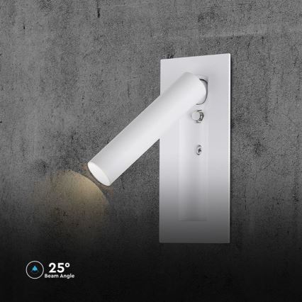 LED Wall-Mounted Spotlight, 2W, 230V, 3000K, White