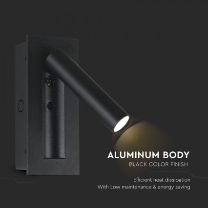 LED Wall-Mounted Spotlight LED/2W/230V 3000K Black