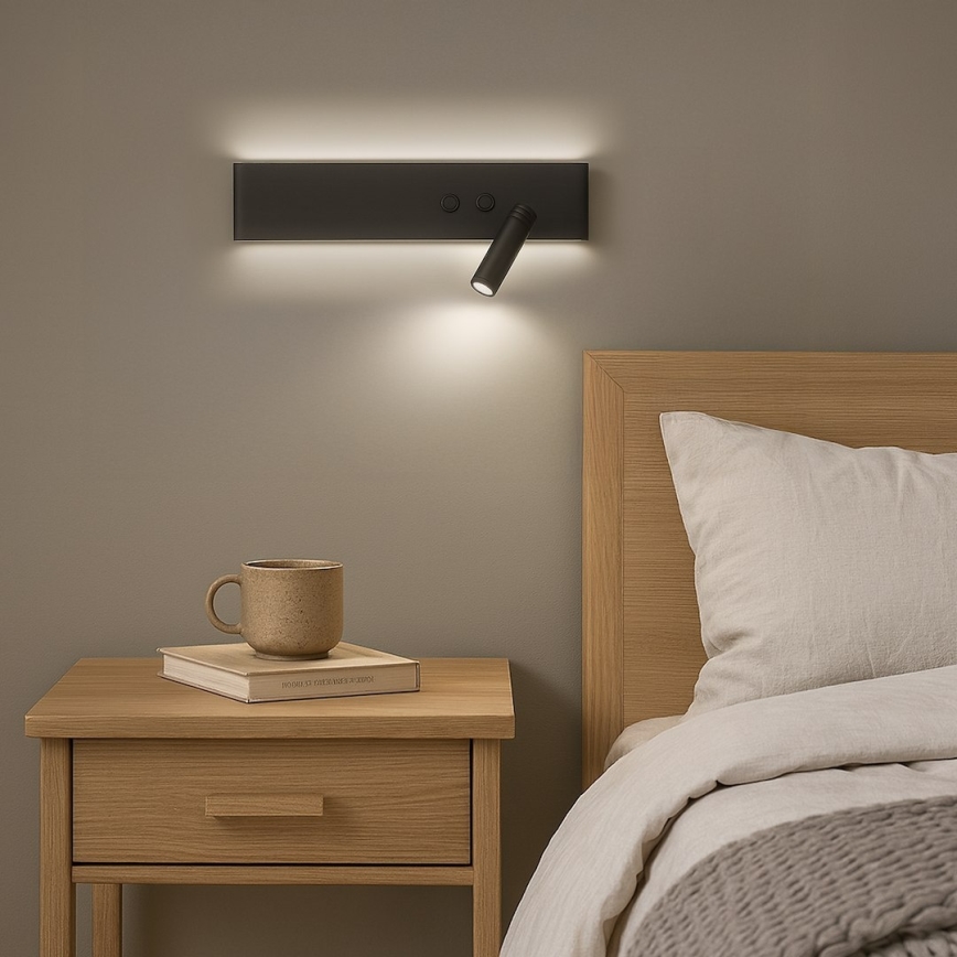 LED wall-mounted spotlight RESORT LED/10W/230V + LED/3W, black, right-hand