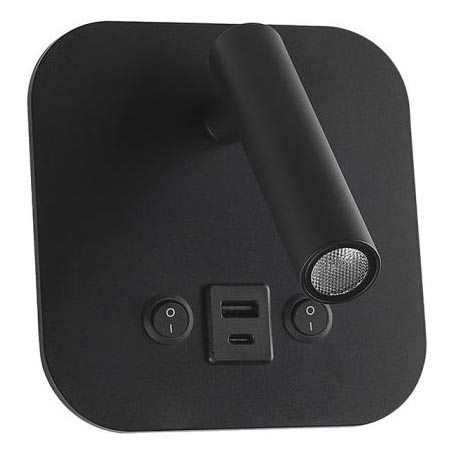 LED Wall-Mounted Spotlight with USB Port LED/8W/230V 3000K Black