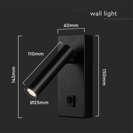 LED Wall spotlight LED/2W/230V 4000K black