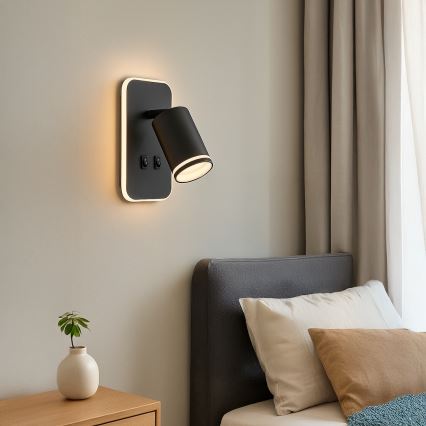 LED Wall Spotlight PIPE 1xGU10/10W/230V + LED/6W Black