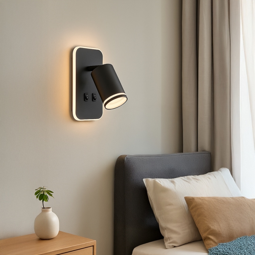 LED Wall Spotlight PIPE 1xGU10/10W/230V + LED/6W Black