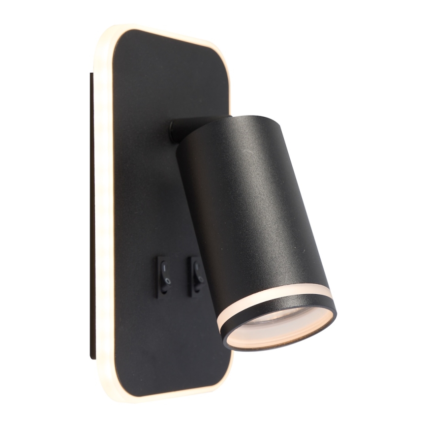 LED Wall Spotlight PIPE 1xGU10/10W/230V + LED/6W Black