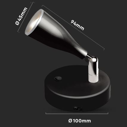 LED Wall spotlight with a switch LED/4,5W/230V 3000K black