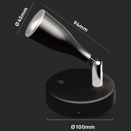 LED Wall spotlight with a switch LED/4,5W/230V 4000K black