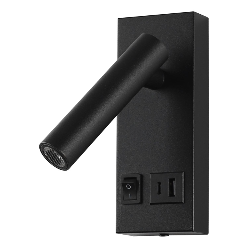 LED Wall spotlight with USB LED/2W/230V black