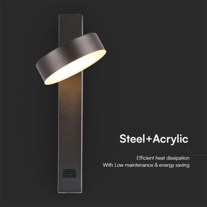 LED Wall spotlight with USB port LED/8W/230V 3000K