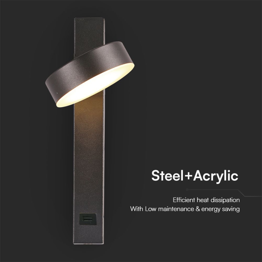 LED Wall spotlight with USB port LED/8W/230V 3000K