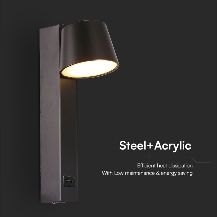 LED Wall spotlight with USB port LED/8W/230V 3000K