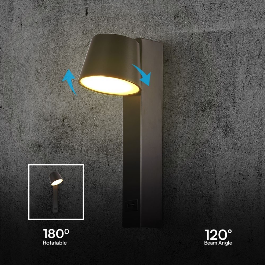 LED Wall spotlight with USB port LED/8W/230V 3000K