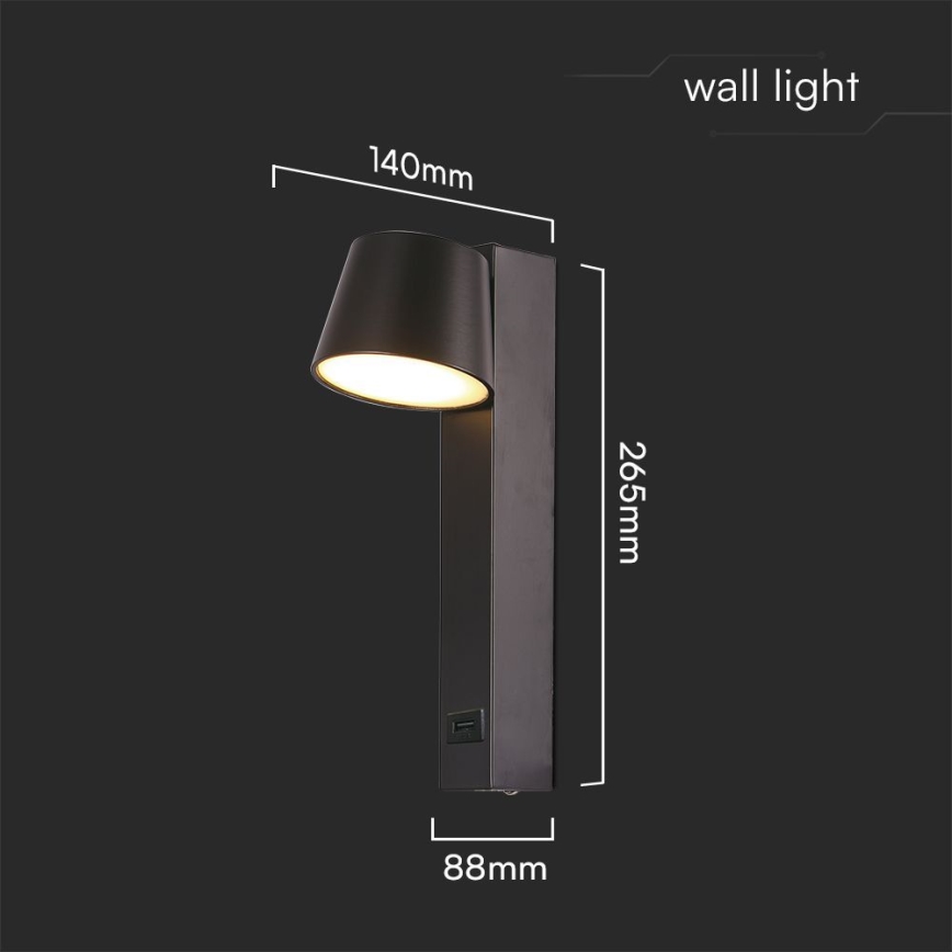 LED Wall spotlight with USB port LED/8W/230V 3000K