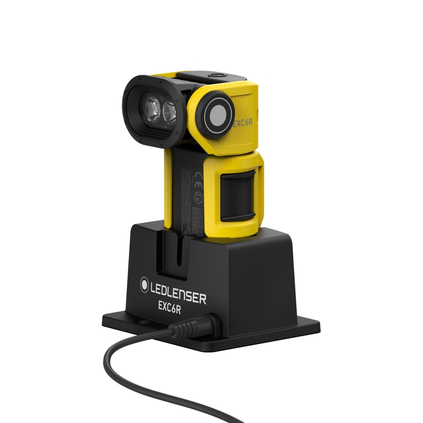 Ledlenser EXC6R - Dimmable Rechargeable LED Flashlight with Charging Station, 1900 mAh Battery, IP68, 300 lm, up to 10 h Runtime, Yellow