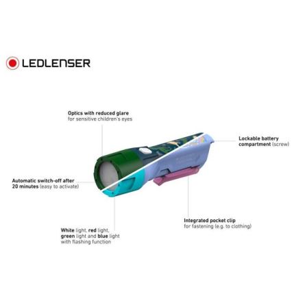 Ledlenser KIDBEAM4 RAINBOW - Dimmable LED Kids' Flashlight LED/2xAAA IP44 Purple