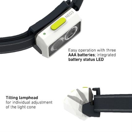 Ledlenser NEO3 - Dimmable LED headlamp LED/3xAAA IP54 400 lm 20 h black/white