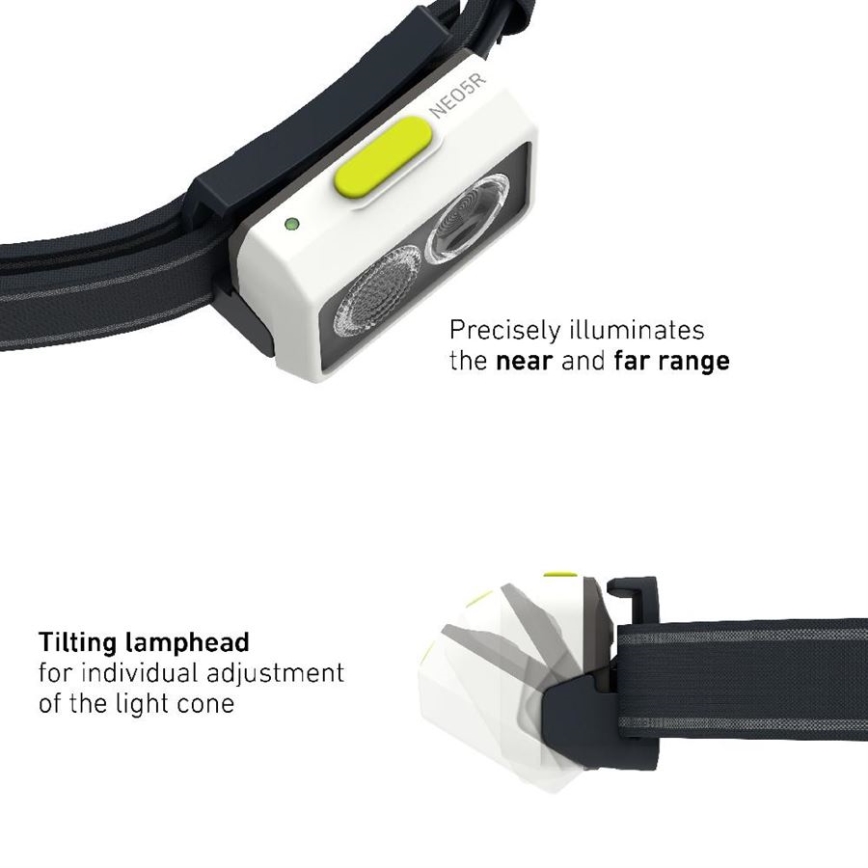 Ledlenser NEO5R - Dimmable Rechargeable LED Headlamp, 1800 mAh, IP54, 600 lm, up to 35 h, Black/White