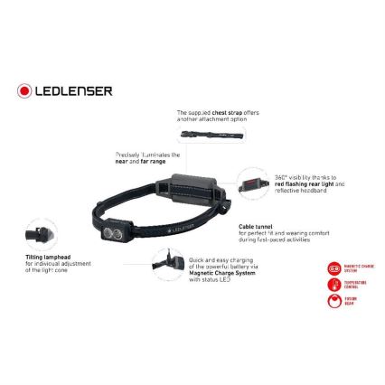 Ledlenser NEO5R - Dimmable Rechargeable LED Headlamp, 1800 mAh, IP54, 600 lm, 35 h, Blue
