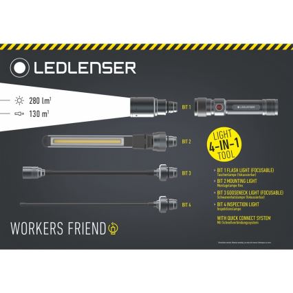 Ledlenser WORKERS FRIEND - Dimmable Rechargeable LED Flashlight, 2500 mAh, 280 lm, 80 h, Black