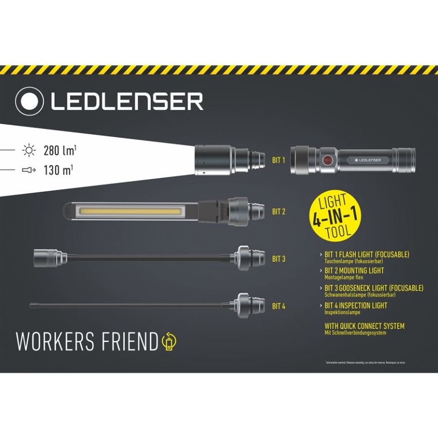 Ledlenser WORKERS FRIEND - Dimmable Rechargeable LED Flashlight, 2500 mAh, 280 lm, 80 h, Black