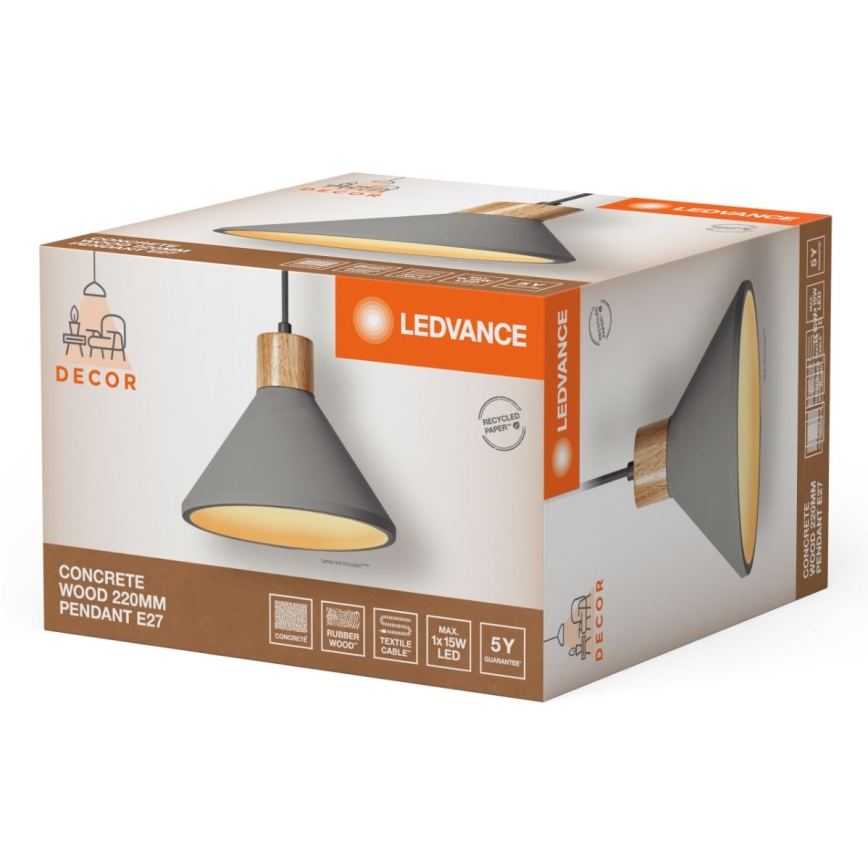 Ledvance - Chandelier on a string DECOR CONCRETE 1xE27/15W/230V d. 22 cm concrete grey
