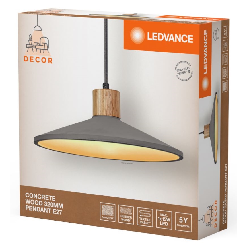 Ledvance - Chandelier on a string DECOR CONCRETE 1xE27/15W/230V d. 32 cm concrete grey