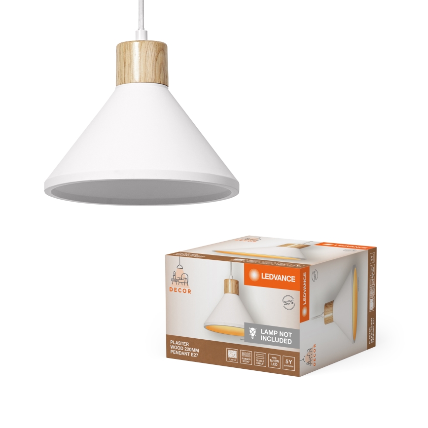 Ledvance - Chandelier on a string DECOR PLASTER 1xE27/25W/230V d. 22 cm plaster white