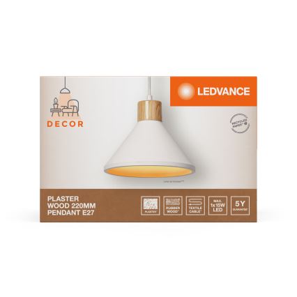 Ledvance - Chandelier on a string DECOR PLASTER 1xE27/25W/230V d. 22 cm plaster white