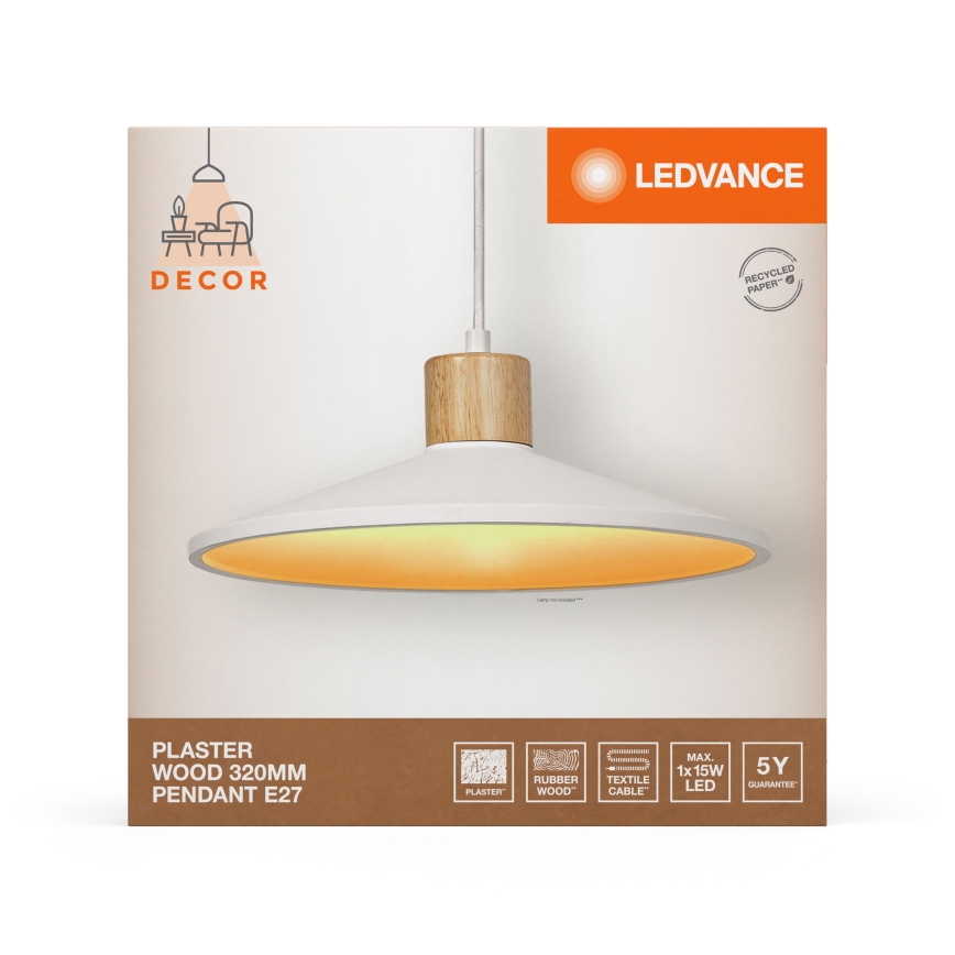 Ledvance - Chandelier on a string DECOR PLASTER 1xE27/25W/230V d. 32 cm plaster white