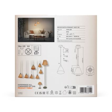 Ledvance - Chandelier on a string DECOR RAFFIA 1xE27/15W/230V raffia bast