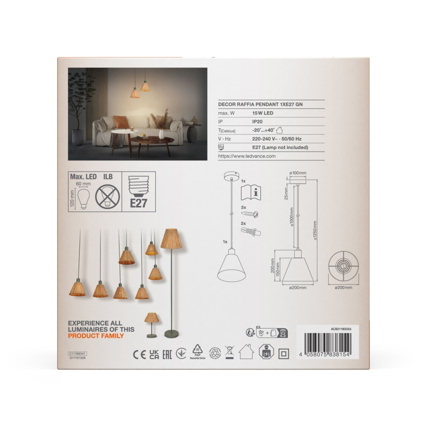 Ledvance - Chandelier on a string DECOR RAFFIA 1xE27/15W/230V raffia bast