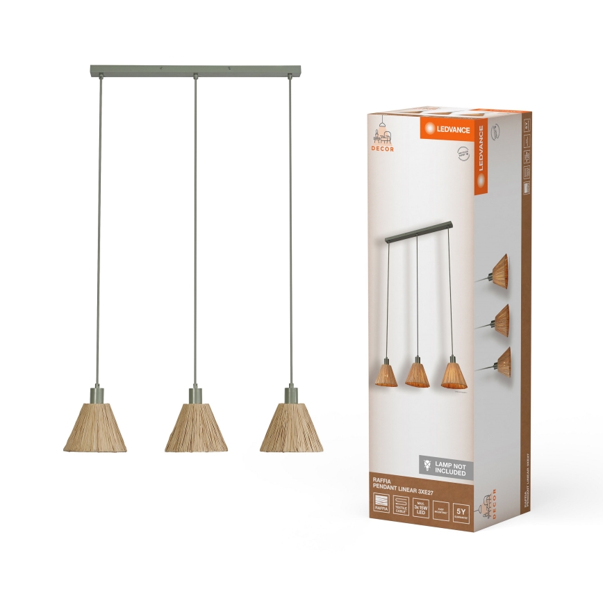 Ledvance - Chandelier on a string DECOR RAFFIA 3xE27/15W/230V raffia bast
