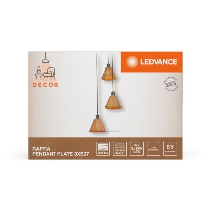 Ledvance - Chandelier on a string DECOR RAFFIA 3xE27/15W/230V raffia bast