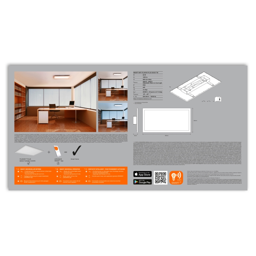 Ledvance - Dimmable LED Ceiling Light SMART+ PLANON LED/22W/230V 30x60 cm Wi-Fi