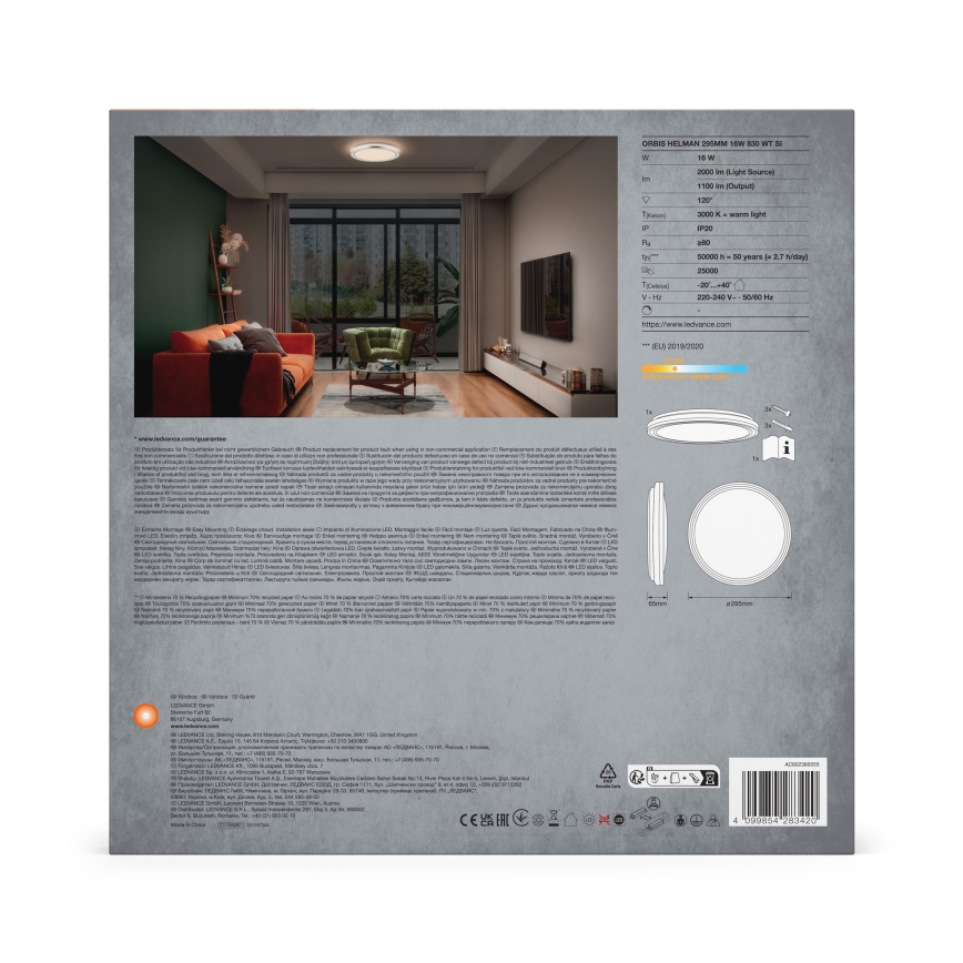 Ledvance - LED Ceiling light ORBIS HELMAN LED/16W/230V d. 29,5 cm silver