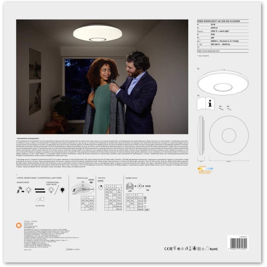 Ledvance - LED Ceiling light with a sensor SPARKLEDOT LED/32W/230V