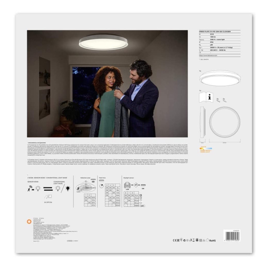Ledvance - LED Ceiling light with sensor PLATE LED/32W/230V 3000K