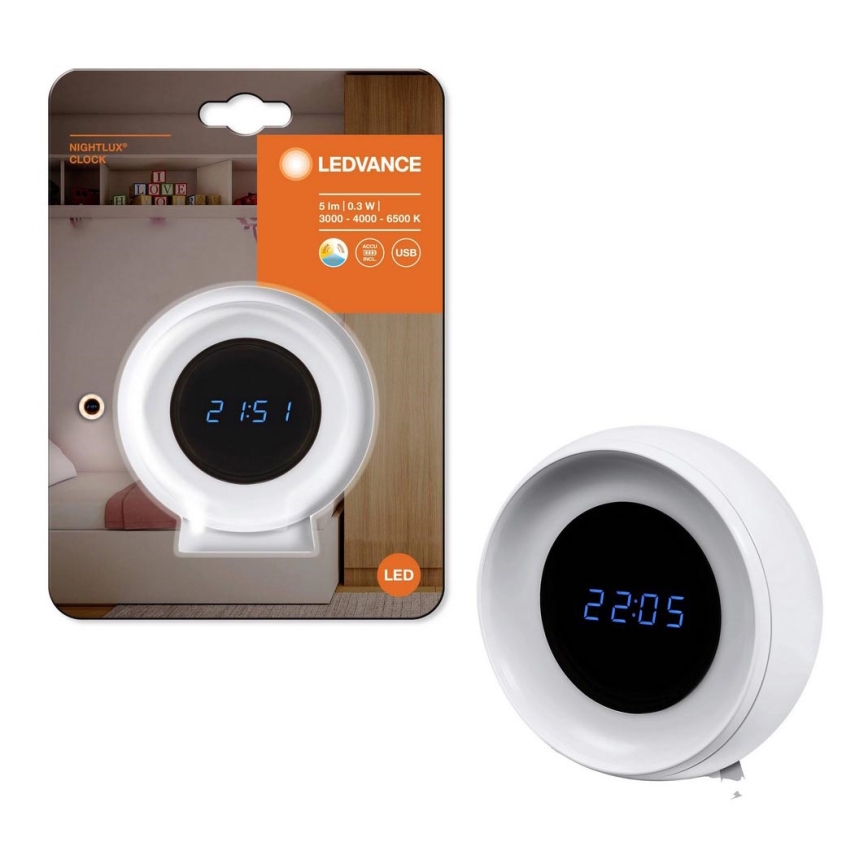 Ledvance - LED Digital clock with a backlight NIGHTLUX LED/0,3W/5V 1000mAh 3000/4000/6500K