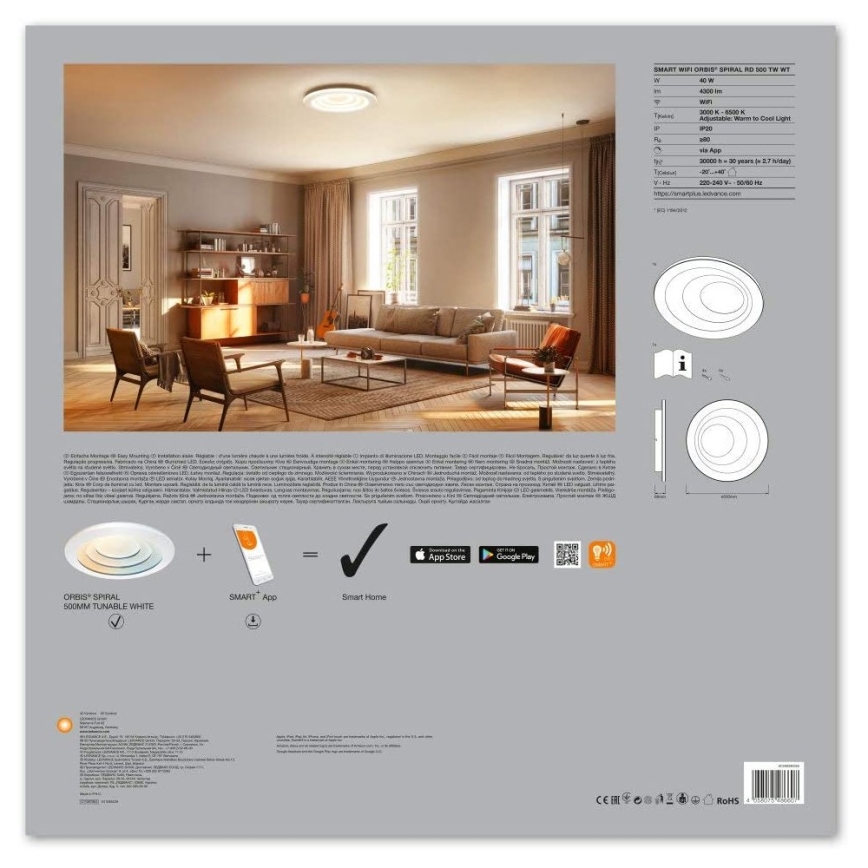 Ledvance - Dimmable SMART+ SPIRAL LED Fixture 40W/230V 3000K-6500K Wi-Fi