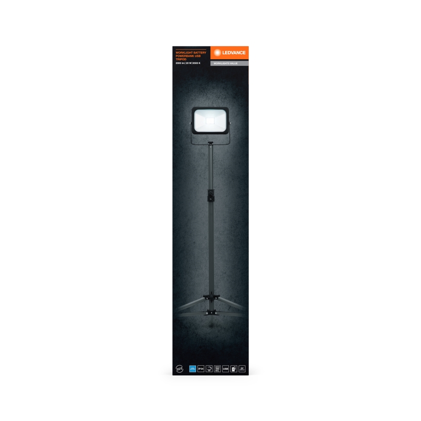 Ledvance - LED Dimmable floodlight with a holder WORKLIGHT TRIPOD LED/20W/3,7V IP54