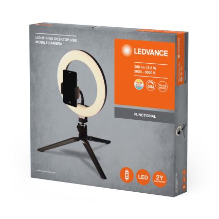 Ledvance - LED Dimmable table lamp with a stand and holder for vlogging LED/5,5W/USB 3000/4000/6500K