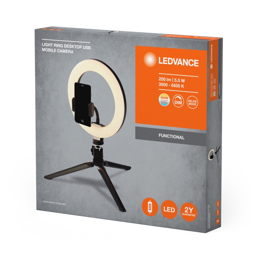 Ledvance - LED Dimmable table lamp with a stand and holder for vlogging LED/5,5W/USB 3000/4000/6500K