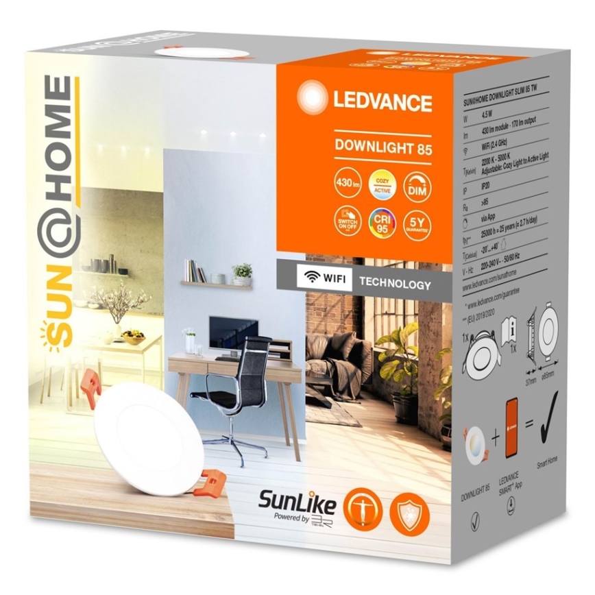 Ledvance - LED Dimmable recessed light SUN@HOME LED/4,5W/230V 2200-5000 CRI 95 Wi-Fi
