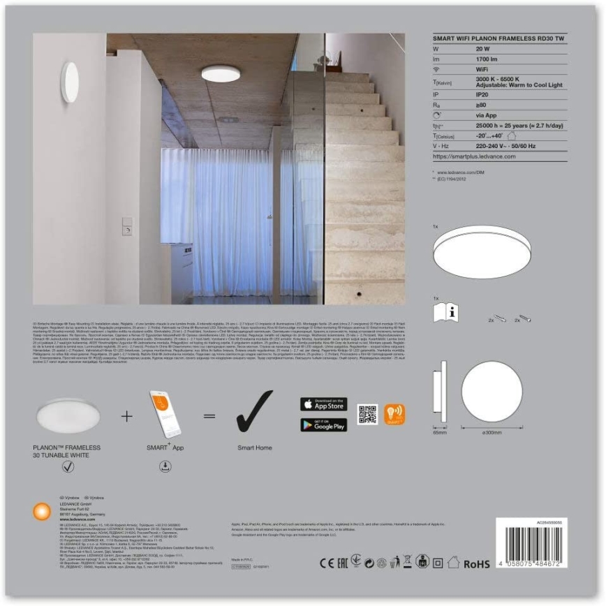 Ledvance - LED Dimming ceiling light SMART+ FRAMELESS LED/20W/230V 3,000K-6,500K Wi-Fi