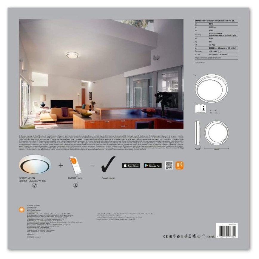 Ledvance - LED Dimming light SMART+ MOON LED/24W/230V 3,000K-6,500K Wi-Fi