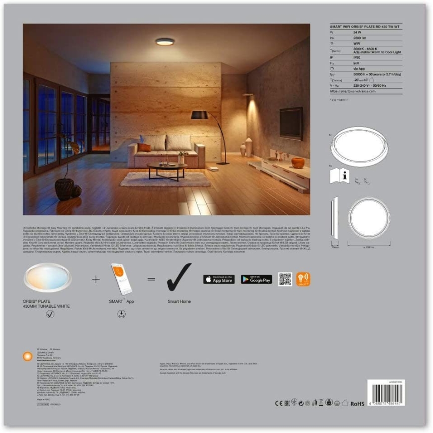 Ledvance - LED Dimming light SMART+ PLATE LED/24W/230V 3,000K-6,500K Wi-Fi
